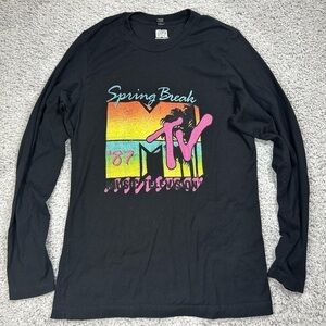MTV Shirt Womens Small Crewneck Spring Break Long Sleeve Party Layers Bright